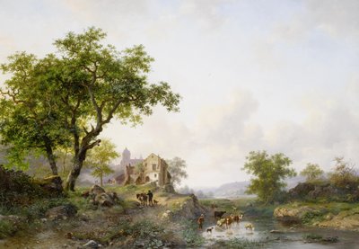Summer Landscape with Cattle Near a River by Frederick Marianus Kruseman